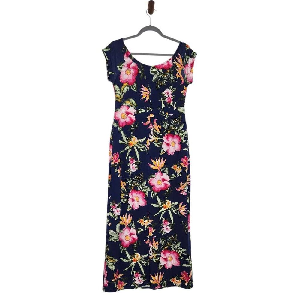 Derek Heart Navy Floral Maxi Dress with Shorts Underneath NWOT Size Large - Picture 2 of 9